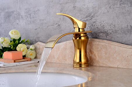 Anunnaki Gold Altın Dore Şelale Modern Tezgah Üstü Banyo Lavabo Bataryası