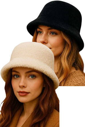 Tezzgelsin Kadın Soft Peluş Ayarlanabilir İpli Bucket Kova Şapka 2’li Set