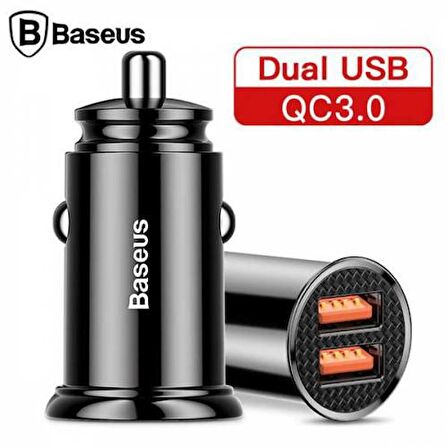 Baseus QC3.0 5A 30W Çift USB Araç Çakmaklık Şarjı Araç Şarjı Led Işıklı Hızlı Şarj Oto Çakmaklık