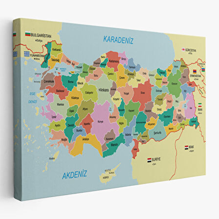 Harita Sepeti Türkiye Haritası Kanvas Tablo Sınır Komşulu Eğitici Dekoratif Tablo 3096
