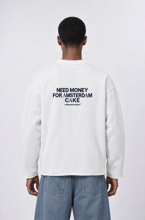 Erkek Cake Baskılı Pis Dikiş Detaylı Oversize Sweatshirt Ekru