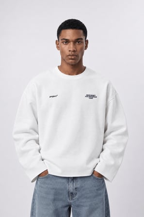 Erkek Cake Baskılı Pis Dikiş Detaylı Oversize Sweatshirt Ekru