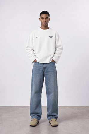Erkek Cake Baskılı Pis Dikiş Detaylı Oversize Sweatshirt Ekru