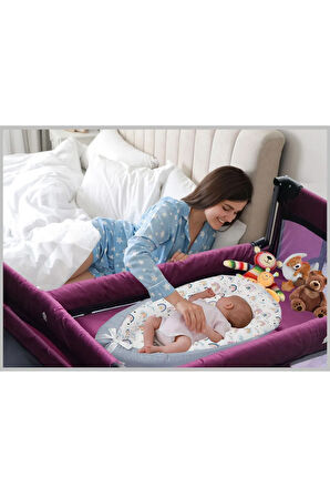 Holmer Kids Maxi Comfort Coolstyle Anne Yanı Oyun Parkı/Beşik 70x110cm Mürdüm+Aloevera Yatak