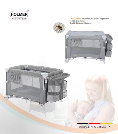 Holmer Coolstyle (Yatak Hediyeli) oyun Parkı/Anne Yanı/Park Yatak Multi Pro + Yatak / Gri
