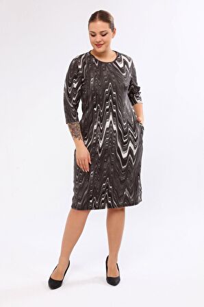 Desenli Cepli Büyük Beden Elbise 30A-2045