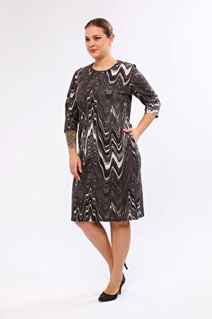 Desenli Cepli Büyük Beden Elbise 30A-2045