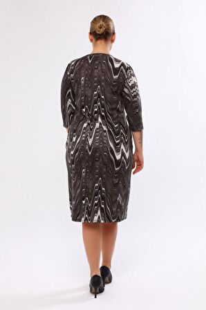 Desenli Cepli Büyük Beden Elbise 30A-2045