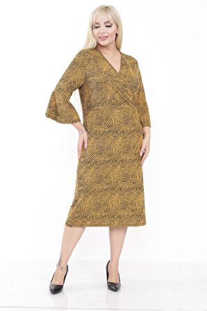 Volan Kol Desenli Büyük Beden Elbise 30A-2239