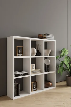 CLASSY 107OYA 9 RAFLI KARE KİTAPLIK BEYAZ