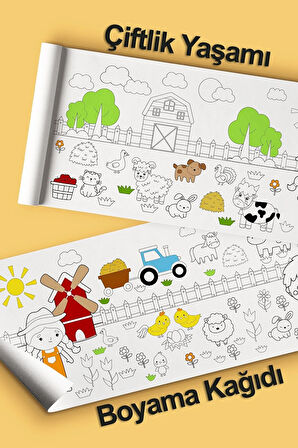 30 CM Çiftlik Temalı Dev Boy Boyama Kağıdı - Farm Kids Coloring Roll