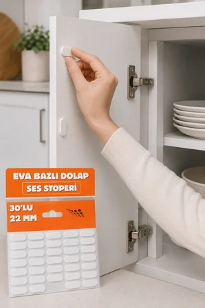 Oval 22 Mm 30'lu  Yapışkanlı Beyaz Eva Dolap Çekmece Kapağı Ses Stoperi Tamponu Koruyucu Engelleyici