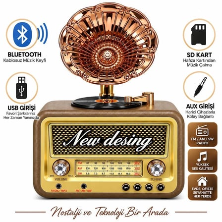 Dosound DS-2527B Retro Radyo Bluetooth USB SD Kart AUX FM AM SW Taşınabilir Müzik Çalar