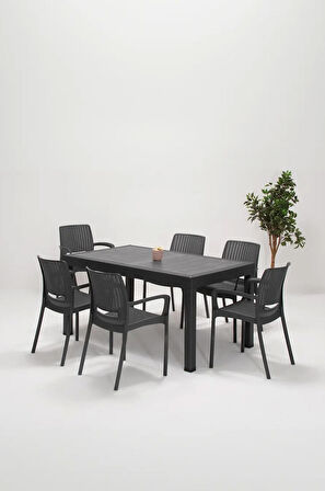 Rattan Lüx 90x150 Bahçe&Balkon&Teras Masa Seti - Antrasit