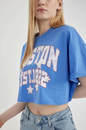 DeFacto Coool Oversize Fit Bisiklet Yaka Baskılı Kısa Kollu Tişört B7115AX24SMBE419