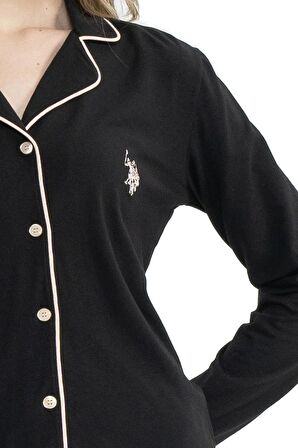 U.S. Polo Assn. Kadın Uzun Kollu Önden Düğmeli Gömlek Pijama Takım