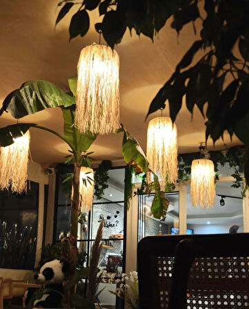 Hasır Püsküllü Avize Rafya Bohem Avize Kış Bahçesi Mekan Tasarım