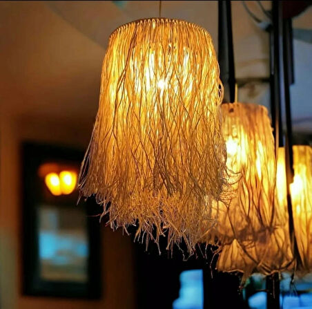 Hasır Püsküllü Avize Rafya Bohem Avize Kış Bahçesi Mekan Tasarım