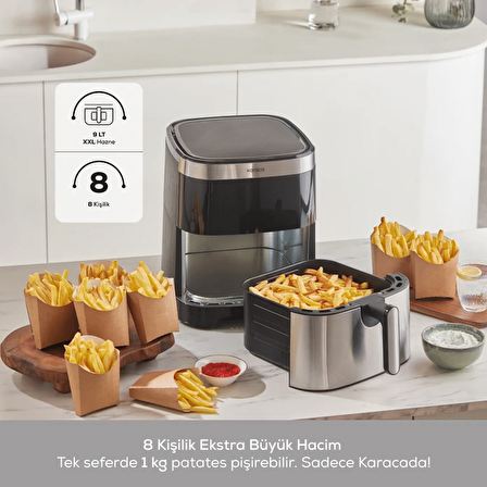 Karaca Gourmet 9 Litre Smart Screen Geniş Hazne Inox Airfryer 8 Kişilik