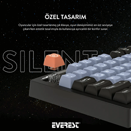 Everest KB-98 SILENT Siyah/Gri/Turuncu SESSİZ Rainbow Q Membrane Oyuncu Klavyesi