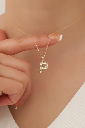 14 Ayar Altın Küçük Füzyon P Harf Kolye