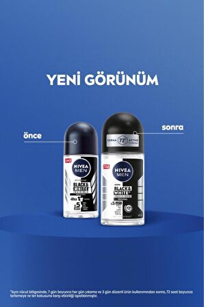 Nivea MEN Erkek Roll-on Deodorant Black&White Invisible Original 50ml, 72 Saat Anti-perspirant, X2 Adet