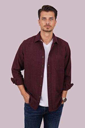 Bordo Düz Oversize Oduncu Erkek Gömlek