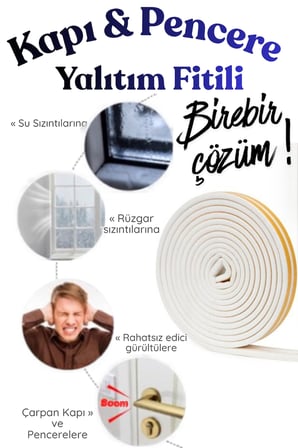 Beyaz 15 x 2 = 30 Metre Kendinden Yapışkanlı Kapı Pencere Bandı Fitili Rüzgar Soğuk Önleyici Ses Isı Yalıtım Bandı D Tipi Kauçuk Sünger Şerit Çiftli Toz Engelleyici PVC Alüminyum Yalıtım Fitili