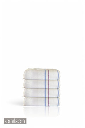 4'lü Beyaz Çizgili Düğün Havlusu 62Gr %100 Pamuk 30x50 cm El ve Yüz Havlusu