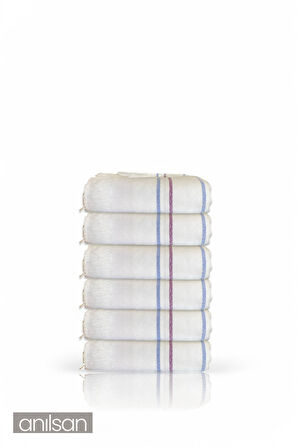 6'lı Beyaz Çizgili Düğün Havlusu 62Gr %100 Pamuk 30x50 cm El ve Yüz Havlusu