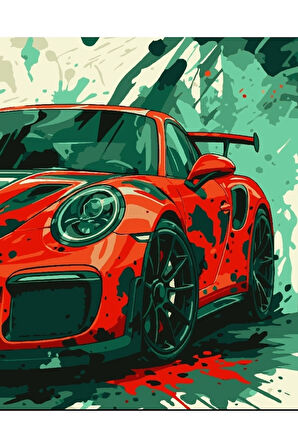 Sayılarla Boyama Seti 40x50 Cm (Çıtalı) Fırça Boya Dahil Numaralı Tuval Kırmızı Araba