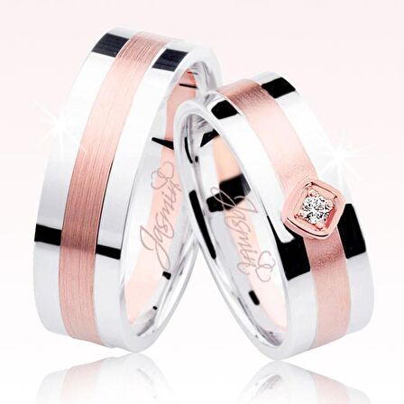 Harem Altın Beyaz Rose Şeritli Taşlı Altın Alyans 3101-1