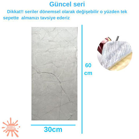 BS1744 60x30cm Shiny Mermer Desenli Yapışkanlı Esnek Karavan Banyo Wc Duvar Kaplama Paneli