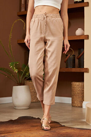 KADIN BELİ LASTİKLİ KUMAŞ PANTOLON