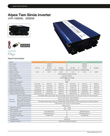 Alpex 2000 Watt 12 Volt Tam Sinüs İnverter