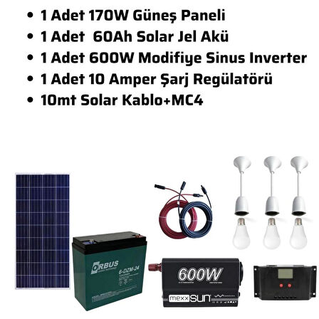 170 Watt Güneş Paneli Tv Aydınlatma Paketi Solar Paket