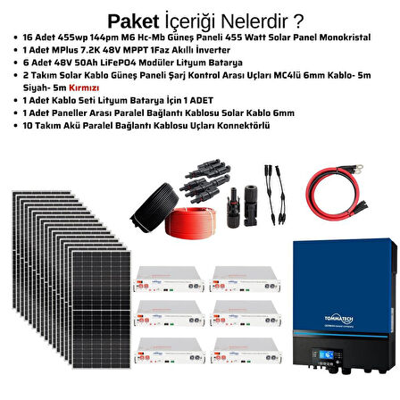 Teknovasyon Arge Güneş Enerjisi Solar Paketi 7.2kva İnverter 550 watt  Güneş Paneli 48V 50 Amper Lityum Akü