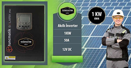 Tunçmatik Solarix 1 Kva 1KW 1000 Watt 12 Volt Pwm 50A Akıllı İnverter İnvertör – Dc