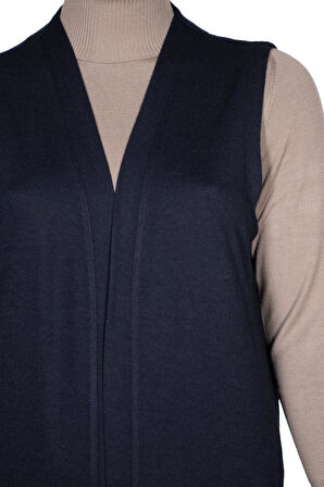 Hesna Kadın Buğra Cepli Düğmesiz Lacivert Yelek