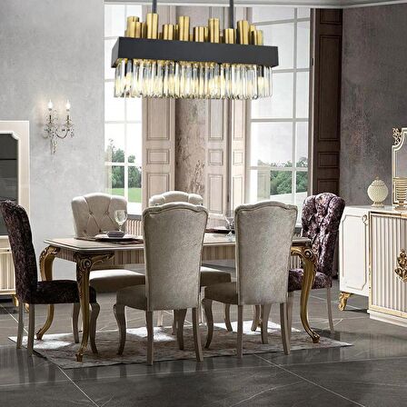Torre Sıralı Eskitme  Kristalli, Taşlı Modern Tasarım Yemek Masası Üstü, Kristal Salon Avize