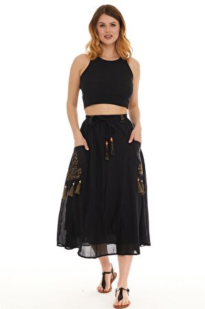 Siyah Vual Midi Boy Etek