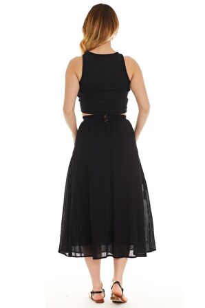 Siyah Vual Midi Boy Etek