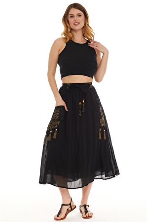 Siyah Vual Midi Boy Etek