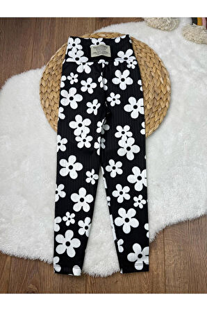 Kışlık Şardonlu Çiçek Baskılı Kız Çocuk Fitilli  Tayt 4'lü Set