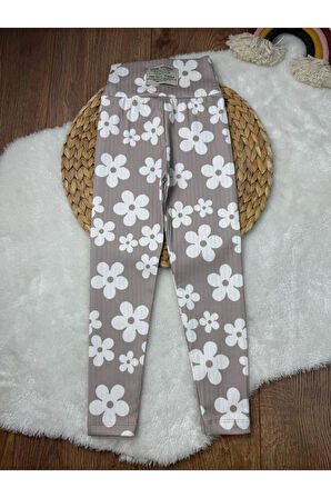 Kışlık Şardonlu Çiçek Baskılı Kız Çocuk Fitilli  Tayt 4'lü Set