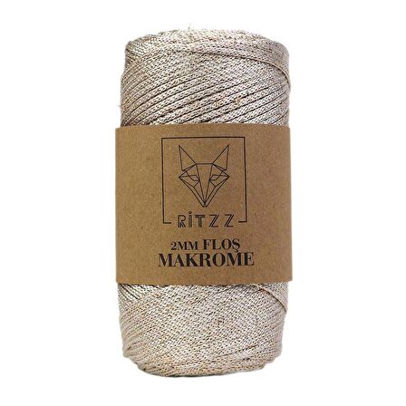 Floş Makrome İpi 2 MM Bej Gold Simli