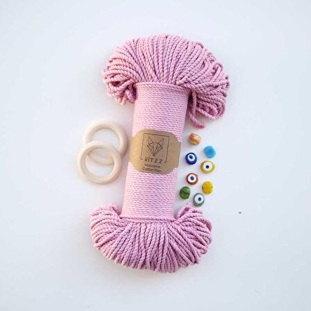 3mm // 2 Büküm // Pamuk Halat İp // PEMBE