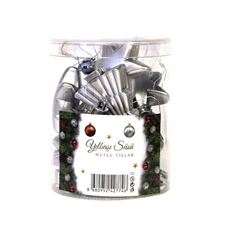 Yıldız ve Ağaç Yılbaşı Süsü 7 CM Gümüş (12 Adet)