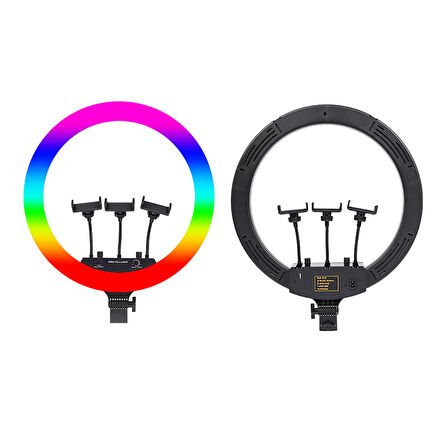 Rgb Ringlight 54CM Işıklı 3'lü Telefon Tutucu LED Selfie Youtuber Tiktok Işığı Kumandalı MJ-56