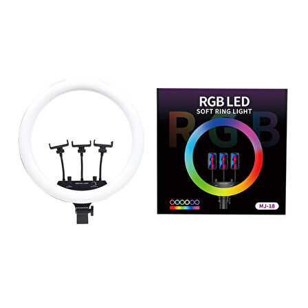 Rgb Ringlight 54CM Işıklı 3'lü Telefon Tutucu LED Selfie Youtuber Tiktok Işığı Kumandalı MJ-56